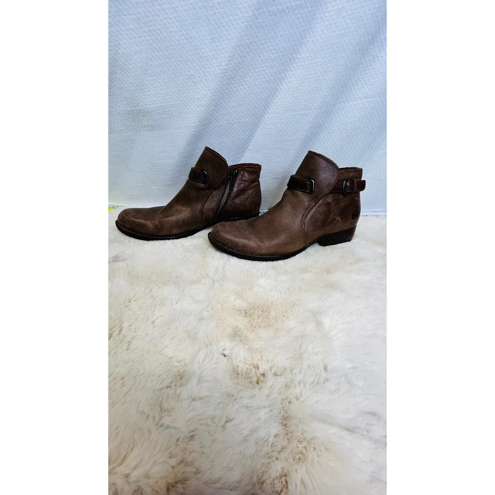 Born Womens Brown Distressed Leather Ankle Boots Buckle Booties F81504 US 7.5